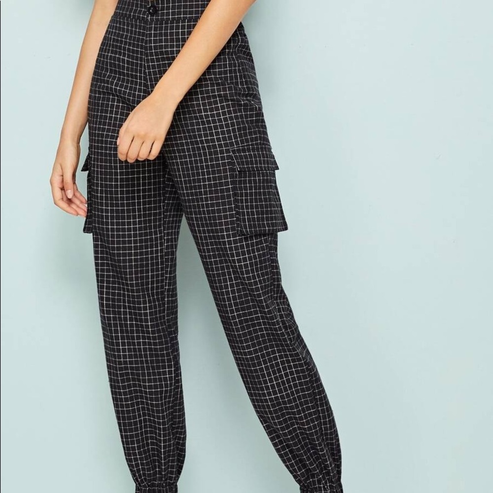 Shein Cargo Side Flak Pocket Plaid Print Pants